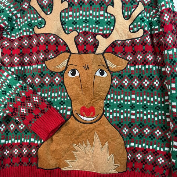 Christmas Sweater L Reindeer Holiday Green Red Festive Ugly Cute grandma sweater - Picture 3 of 12